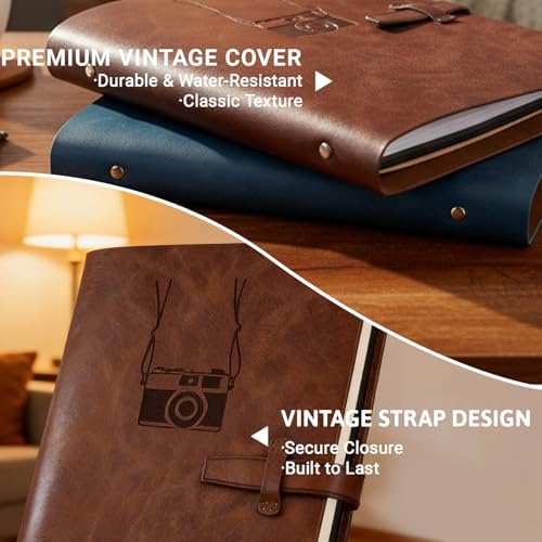 Vintage PU Leather DIY Scrapbook, 6-Ring Refillable 180° Lay Flat Photo Album Holds 220 4x6 Photos, 25 Blank Pages, Gift for Wedding Baby Travel Family - Image 6