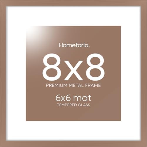 Homeforia 8x8 Mocha Picture Frame, High-End Metal, 6x6 Mat, Glass by Homeforia