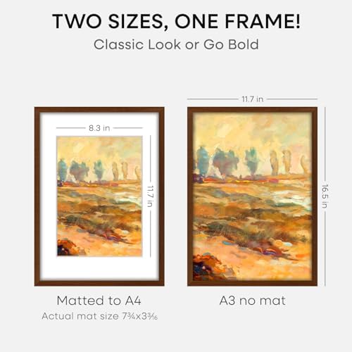 Homeforia A3 Brown Oak Picture Frame, High-End Wood, A4 Mat, Glass - Image 2