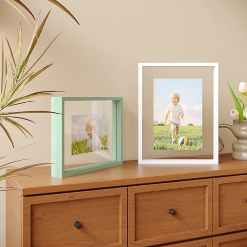 Egofine 9x12 Floating Frames Set of 2, Double Plexiglass Picture Frame, Made of Solid Wood Display Any Size Photo up to 9x12, Wall Mount or Tabletop Standing, White - Image 4