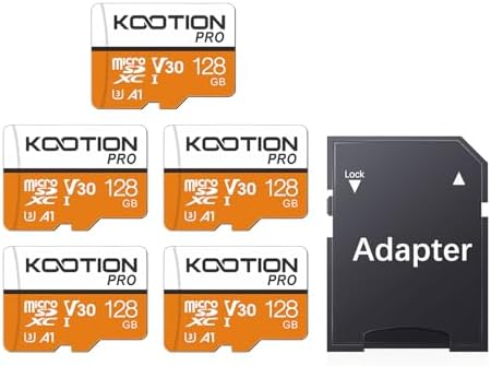 KOOTION 5 Pack Micro SD Cards 128GB, U3 microSDXC Flash Memory Card for 4K Video Recording, A1, V30, Full HD, C10 TF Card with Adapter by KOOTION