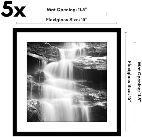 Americanflat 15x15 Picture Frame 5-Pack - Matted to 12x12 - Black - Image 2