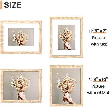 upsimples 8x10 Picture Frame Set of 10, Display Pictures 5x7 with Mat or 8x10 Without, Multi Photo Frames Collage for Wall or Tabletop Display, Natural - Image 5