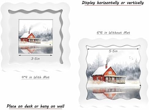 6x6 White Picture Frame with Mat for 4x4, Curved Wavy Edge Deco Wooden Real Glass, Vertical or Horizontal Display Photo Gallery Wall & Tabletop Frame - Image 3