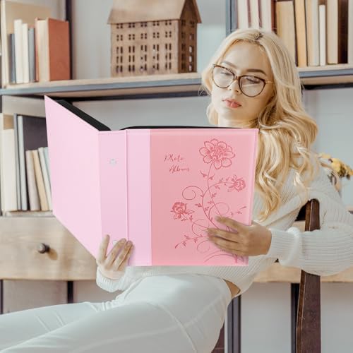 Artmag Photo Picutre Album 4x6 400 Photos, Extra Large Capacity Leather Cover Wedding Family Photo Albums Holds 400 Vertical 4x6 Photos with Black Pages(Pink) - Image 6