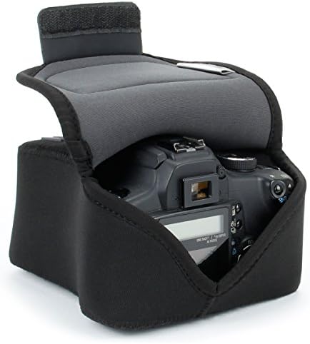 USA Gear Camera Sleeve (Medium) for Compact SLRs Compatible with Canon EOS R100 Nikon Z30 Sony ZV-E10, and more - Padded Neoprene DSLR Case with Zipper Accessory Pocket & Belt Loop (Black) by USAGEAR