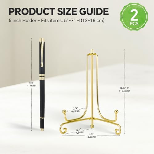 Artliving Plate Stands for Display, 5 Inch Decorative Plate Holder, Metal Picture Stand for Table, Small Easels for Display Card, Photo, and PSA Slab - Ideal for Party and Wedding (Gold, 2 Pack) - Image 2