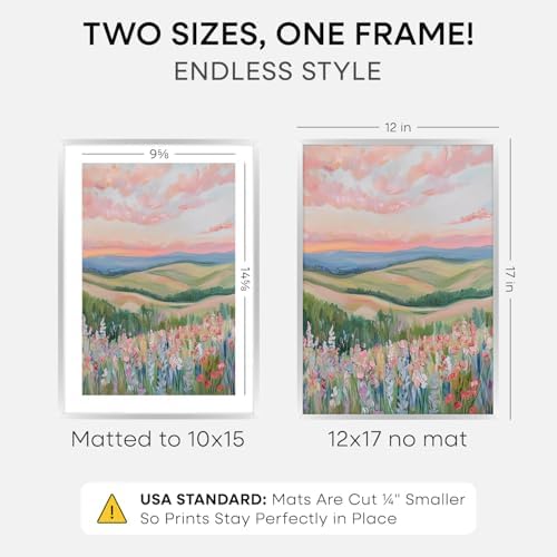 Homeforia 12x17 Silver Picture Frame, High-End Metal, 10x15 Mat, Glass - Image 2