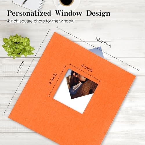 potricher Self Adhesive Photo Album 80 Pages, Linen cover, Orange - Image 2