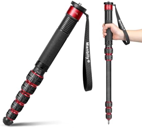 Manbily Camera Monopod, C-777L 36mm Tube Carbon Fiber Monopod with Walking Stick Handle, Portable Compact Lightweight for DSLR Cameras Travel, Max Load 40lbs by Manbily
