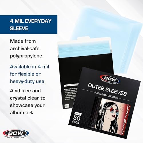 BCW 12-Inch Record Sleeves – 4 Mil Blue-Tinted (50 ct) | Archival Anti-Static Vinyl Record Outer Sleeves | Protects 12" LP Jackets from Fading & Wear | Acid-Free Polypropylene - Image 4