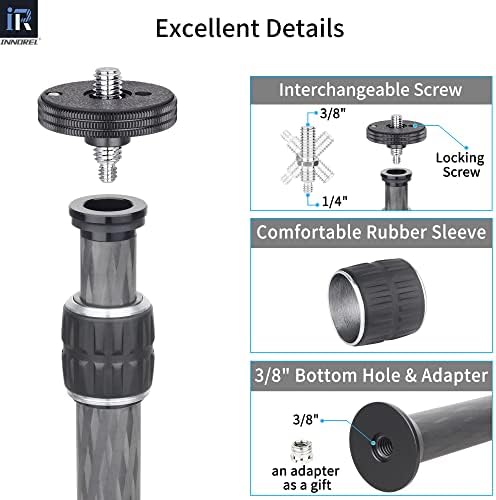 INNOREL ER222C Universal Carbon Fiber Tripod Center Column Extension Pole Extender - Two-Section Mid-Column Extension Rod Pole for Monopod DSLR Camera - 22.2mm Max Tube - Image 5
