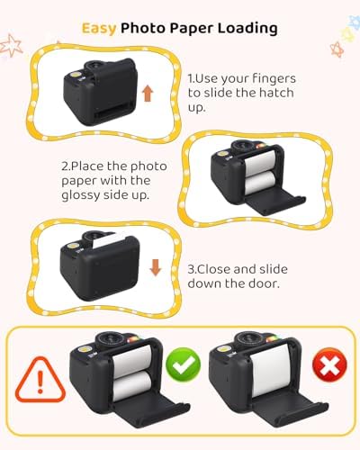 Kids Color Instant Print Camera – Kids Camera with 5 Color Photo Paper, 48MP & 1080P Video, 21 Fun Frames, 32G Card, Christmas/Birthday Gifts for Girls and Boys Ages 3 4 5 6 7 8 9 10 11 12 - Black - Image 6