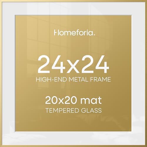 Homeforia 24x24 Gold Picture Frame, High-End Metal, 20x20 Mat, Glass by Homeforia