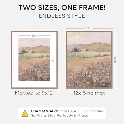 Homeforia 12x15 Mocha Picture Frame, High-End Metal, 9x12 Mat, Glass - Image 2