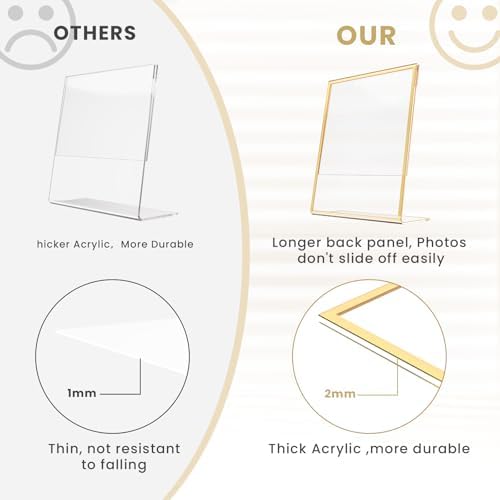 Acrylic Gold Frames 5X7, Slanted Back Gold Picture Frames Table Acrylic Sign Holder for Photos Wedding Table Numbers and Art Display with Removable Clear Sticky Dots，6 Pack - Image 5