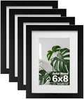 Egofine 6x8 Picture Frames Set of 4, Made of Solid Wood Covered by Plexiglass 4x6 and 5x7 with Mat or 6x8 whitout Mat, for Table Top Display and Wall Mounting Photo Frame Black by Egofine