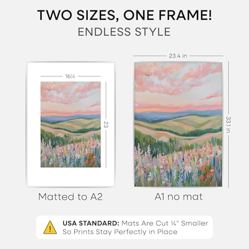 Homeforia A1 Silver Poster Frame, High-End Metal, A2 Mat, Glass - Image 2