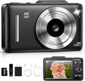 Digital Camera 4K for Kids-48MP Autofocus Vlogging Camera with 32GB Card, 16X Zoom, Anti-Shake, Compact Point and Shoot Camera for Teens Beginners, Birthday Gift Black by QUIOF