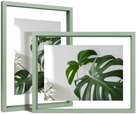Egofine 9x12 Floating Frames Set of 2, Double Plexiglass Picture Frame, Made of Solid Wood Display Any Size Photo up to 9x12, Wall Mount or Tabletop Standing, Green by Egofine