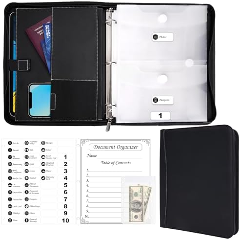 HAUTOCO Important Document Organizer Zipper Life Binder Family Emergency Binder Birth Certificates Protector, in Case I Go Missing Estate Planning Organizer - Include Category Label & Directory by HAUTOCO