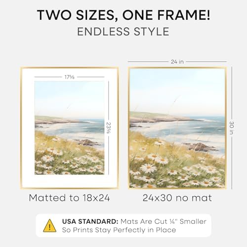 Homeforia 24x30 Gold Picture Frame, High-End Metal, 18x24 Mat, Glass - Image 2