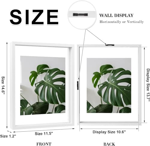 Egofine 11x14 Floating Frames Set of 2, Double Plexiglass Picture Frame, Made of Solid Wood Display Any Size Photo up to 11x14, Wall Mount or Tabletop Standing, White - Image 2