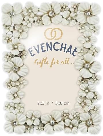 2x3 Mini Picture Frame: Ivory Flowers + Clear Rhinestones by Evenchae