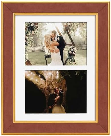 Suede 8.5x11 Picture Frame Display 2 Opening 5x7 Double Picture Frames Collage Wall or Tabletop Decor with Mat,Multi Photo Frame for Plexiglass,Wall Decor,1Pack,Brown - Image 3