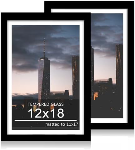 12x18 Picture Frame Set of 2, 12 x 18 Wood Poster Frames with Mat for 11x17, Wooden Photo Frames with Tempered Glass Cover for Wall Display,Black by CCDCC