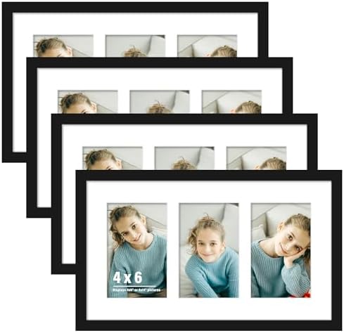 DUENPY 4 Pack 8x14 Collage Frame For 3 4x6 Photos Black by DUENPY