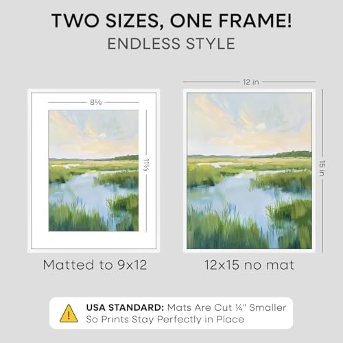 Homeforia 12x15 White Picture Frame, High-End Metal, 9x12 Mat, Glass - Image 2