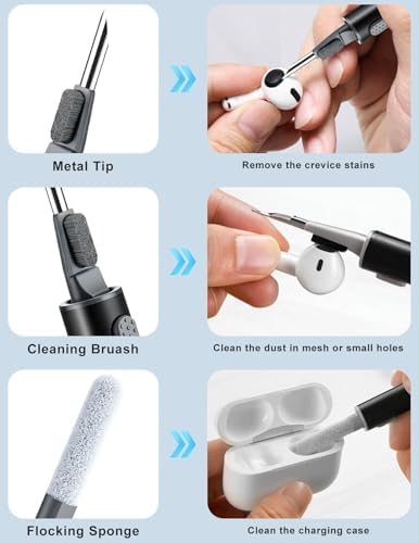 Cleaner Kit for Airpods, Earbuds Cleaning kit for Airpods Pro 1 2 3, Phone Cleaner kit with Brush for Bluetooth Earbuds Cleaner, Wireless Earphones,iPhone,Laptop, Camera (Black) - Image 4
