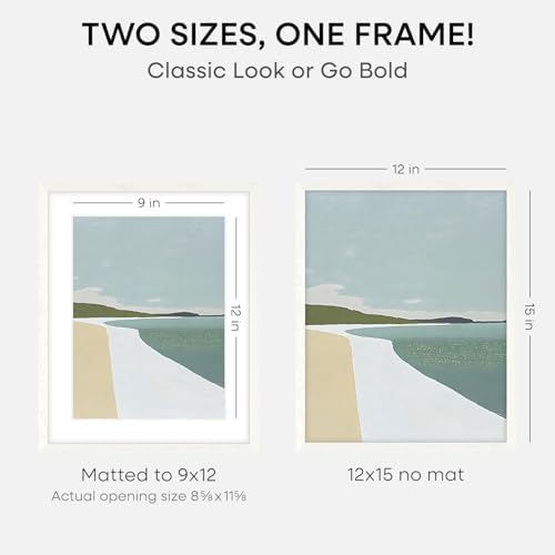 Homeforia 12x15 White Oak Picture Frame, High-End Wood, 9x12 Mat, Glass - Image 2