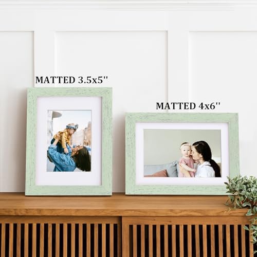 Egofine 5x7 Picture Frames Set of 4, Made of Solid Wood Covered by Plexiglass 3.5x5 and 4x6 with Mat or 5x7 without Mat, for Table Top Display and Wall Mounting Photo Frame Rustic Green - Image 5