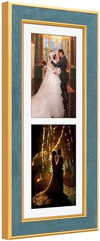 Suede 6x15 Picture Frame Display 2 Opening 5x7 Double Picture Frames Collage Wall Decor with Mat,Multi Photo Frame for Plexiglass,Wall Decor,1Pack,Blue by AnoziebyProductsunder