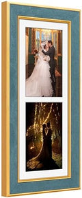 Suede 6x15 Picture Frame Display 2 Opening 5x7 Double Picture Frames Collage Wall Decor with Mat,Multi Photo Frame for Plexiglass,Wall Decor,1Pack,Blue by AnoziebyProductsunder