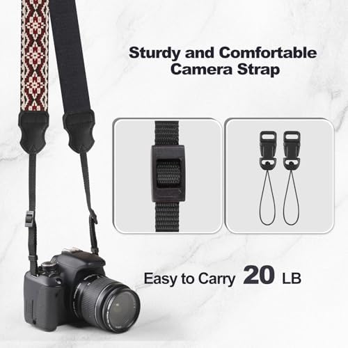 Universal Camera Strap - Camera Neck Strap, Adjustable Shoulder Straps Compatible with Canon, Fujifilm, Nikon, Olympus, Panasonic and other SLR and mirrorless cameras - Red and Black Geo - Image 6