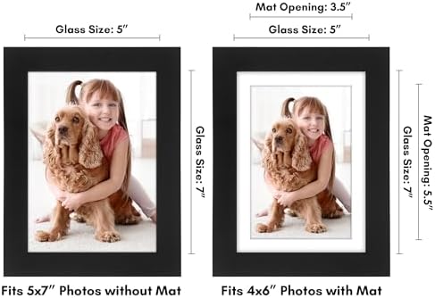 Americanflat 5x7 Picture Frame with Shatter-Resistant Glass - Set of 2 - Use as 4x6 Frame with Mat or Display 5x7 Photo Without Mat - Signature Collection - Picture Frames for Tabletop or Wall - Black - Image 2
