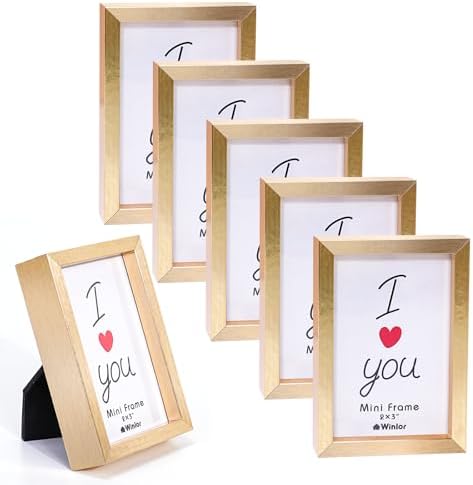 Small Picture Frame 2x3 6 Pack, Magnetic Photo Frames for Fridge and Tabletop Desk Decor, Cute Wallet Size Colored Picture Frames for School Locker, Family Baby Photo, Gold by Unknown