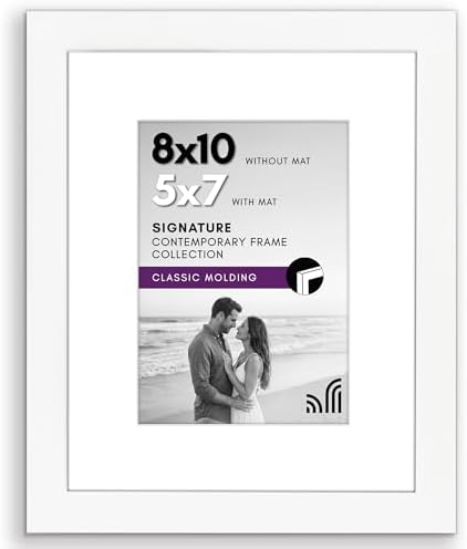 Americanflat 8x10 Picture Frame with Shatter-Resistant Glass - Use as 5x7 Frame with Mat or Display 8x10 Photo Without Mat - Signature Collection - Picture Frames for Tabletop and Wall Display - White by Americanflat