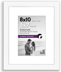 Americanflat 8x10 Picture Frame with Shatter-Resistant Glass - Use as 5x7 Frame with Mat or Display 8x10 Photo Without Mat - Signature Collection - Picture Frames for Tabletop and Wall Display - White by Americanflat