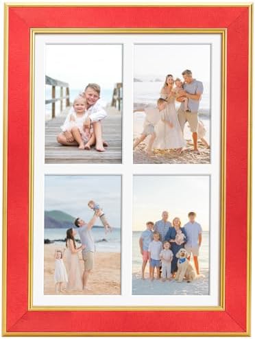 Suede 9x13 Picture Frame Display 4 Opening Picture Frames Collage 4x6 Wall Decor with Mat,Multi Photo Frame for Plexiglass,Wall Decor,1Pack,Red - Image 3