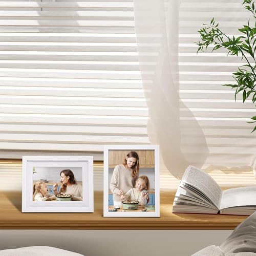 Egofine 6x8 Picture Frames Set of 4, Made of Solid Wood Covered by Plexiglass 4x6 and 5x7 with Mat or 6x8 whitout Mat, for Table Top Display and Wall Mounting Photo Frame White - Image 5
