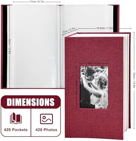 Photo Album 4x6 with 420 Pockets, Slip-in Picture Albums, Linen Cover Memory Book with Front Window, Vertical pages Photo Book for Wedding, Family, Anniversary, Baby, Vacation(Red) - Image 6
