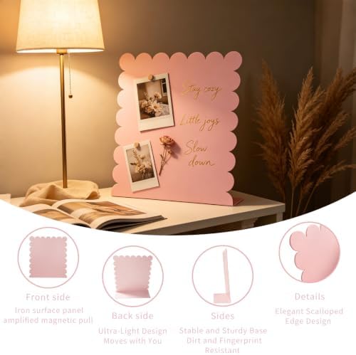 1PCS Cute Pink Scalloped Magnetic Desktop Desk Stand Board, Decorative Magnetic Display Board with Stand, Desktop Magnet Board for Memos Photos, Magnet Board Display and Magnetic - Image 3
