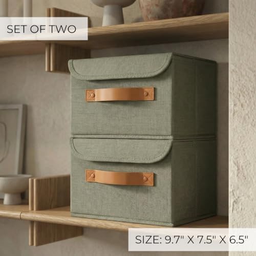Decorative Linen Storage Boxes with Lids - Spacious Set of 2 Organizer Bins - Image 2