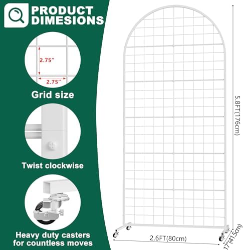 Aseem Metal Grid Wall Panels Display Stand Black Movable 2.6x5.8FT, 1PCS - Image 2