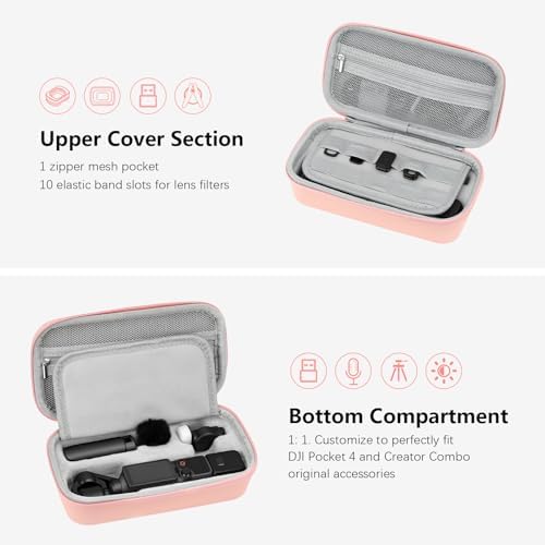 AMAZEAR Portable Carry Case for DJI OSMO Pocket 4 / Xtra Muse, Pocket4 Accessories Hard Shell Bag for Protection, Storage, Organizer, with Shoulder Strap, Pink - Image 4