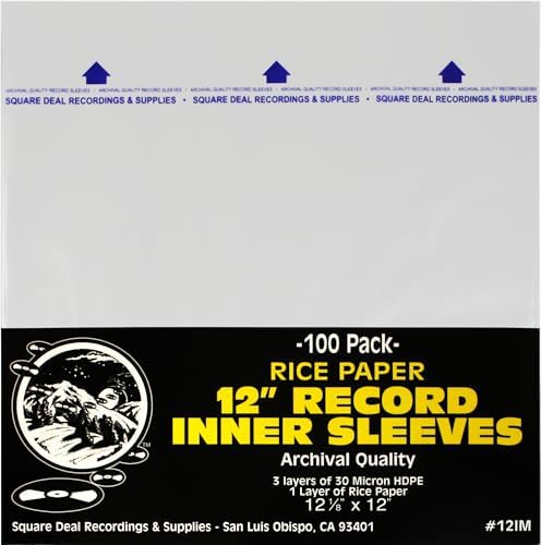 (100) 12 Inch Record Inner Sleeves - 3-Layers of Archival Quality, Anti-Static HDPE with Rice Paper Enclosed Insert for Extra Rigidity #12IM by SquareDealRecordingsSupplies